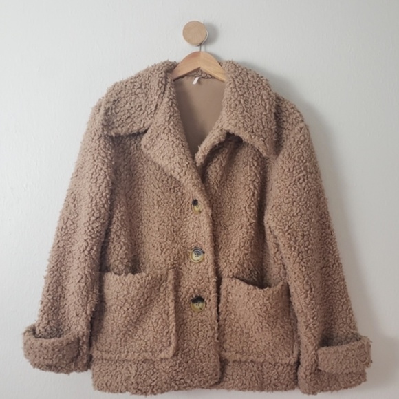 Free People Teddy Button Sherpa Coat - Picture 1 of 7